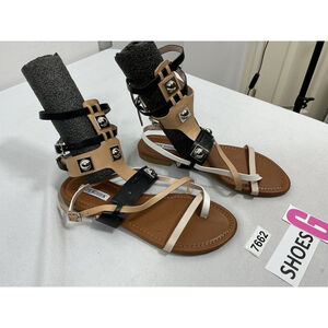 Womans New Cape Robbin Thong Ankle Cuff Gladiator Flat Sandals 9 Black Brown